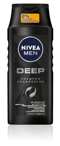 NIVEA MEN Deep Shampoo, Shampoo gegen fettige Haare mit Aktivkohle, revitalisierendes Männer Shampoo für ein langanhaltendes Frischegefühl, veganes Shampoo für Tiefenreinigung (250 ml)