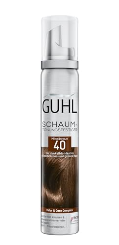 Guhl Schaum-Tönungsfestiger - Farbe 40 - Mittelbraun - Für dunkelblondes bis mittelbraunes und graues Haar - Sanfter Halt, Volumen und Farbglanz - Hält 1 bis 3 Haarwäschen