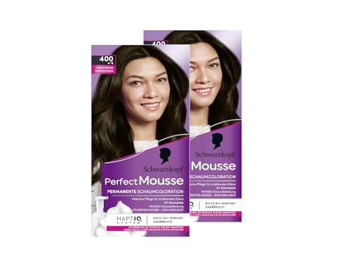 Schwarzkopf Perfect Mousse Permanente Schaumcoloration 400/4-0 Dunkelbraun (2x 93 ml), Haarfarbe mit perfekter Grauabdeckung, Coloration für intensive Pflege & strahlenden Glanz