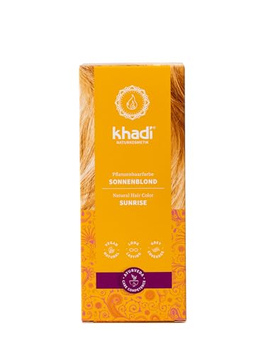 khadi SONNENBLOND Pflanzenhaarfarbe, Haarfarbe für glänzendes Honigblond bis zu kräftigem, sommerlichen Sonnenblond, Naturhaarfarbe 100% pflanzlich, natürlich & vegan, Naturkosmetik, 100g