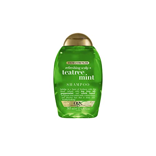 OGX Refreshing Scalp Teatree Extra Strong Shampoo (385 ml), pflegende & belebende Haarpflege mit Teebaumöl, Minze & Hamamelis, Shampoo für fettiges Haar, ohne Sulfate