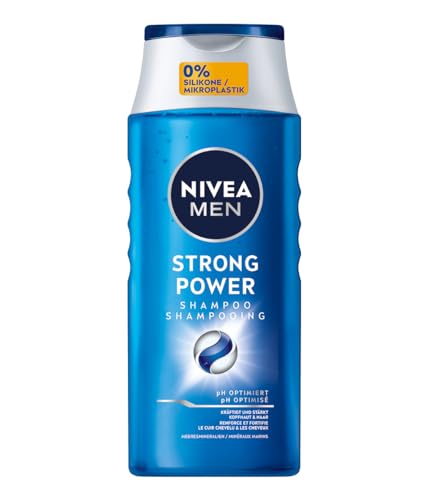 NIVEA MEN Strong Power Shampoo, kräftigendes Haarshampoo ohne Silikone und Mikroplastik, Männer Shampoo mit Meeresmineralien und pH-optimierter Formel (250 ml)