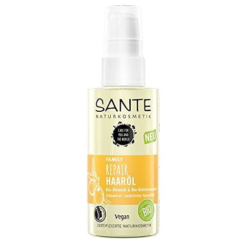 SANTE Naturkosmetik Reparierendes Haaröl für die ganze Familie, Vegane Formel mit Bio-Olivenöl und Klettensamenöl, Family Repair, 1 x 75 ml