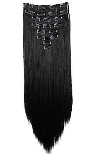 CAISHA XXL 50cm 8 Teile Set CLIP IN EXTENSIONS Nicole Haarverlängerung Haarteil Glatt Schwarz CES100