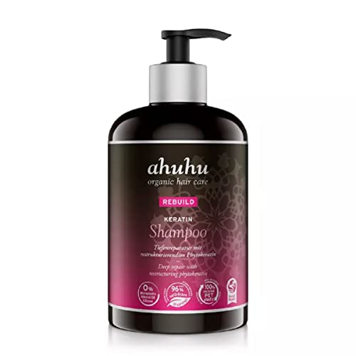 ahuhu REBUILD Keratin Shampoo XXL (500 ml) – restrukturierende Haar-Aufbaupflege mit pflanzlichem Phytokeratin & Granatapfel, dringt tief ein & baut das Haar von innen wieder auf, vegane Haarpflege
