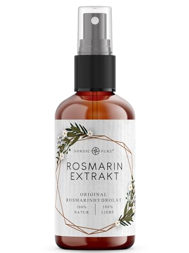 Rosmarinwasser 100ml | Für Haut & Haare von Nordic Pure | Vitalisierendes Rosmarin-Extrakt zur Pflege von dünnem, trockenem & brüchigem Haar | Rosmarin Hydrolat ohne Öl