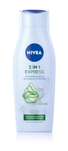 NIVEA 2in1 Express Shampoo & Spülung, intensive Haarpflege mit Aloe Vera und Glanz Serum, Haarshampoo & Spülung für Pflege in Expresszeit (400 ml)