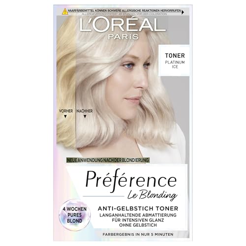 L'Oréal Paris Haartoner, Anti-Gelbstich für kühles Blond und intensiven Glanz, Ohne Ammoniak, Préférence Le Blonding, Platinum Ice