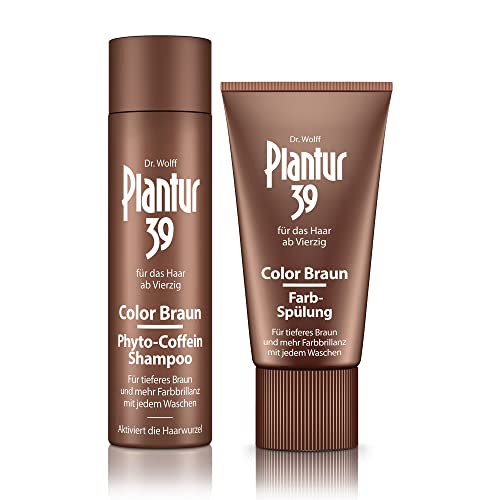 Plantur 39 Color Braun Phyto-Coffein-Shampoo - 1 x 250 ml - Farb-Spülung 1 x 150 ml – für braunes Haar – kaschiert graue und hellen Haaransatz