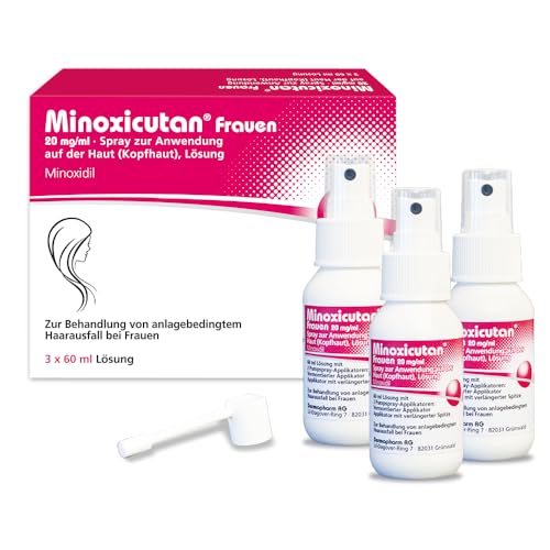 Minoxicutan Frauen 20 mg/ml Spray 3X60 ml für volles Haar - Stoppt Haarausfall, fördert natürliches Haarwachstum