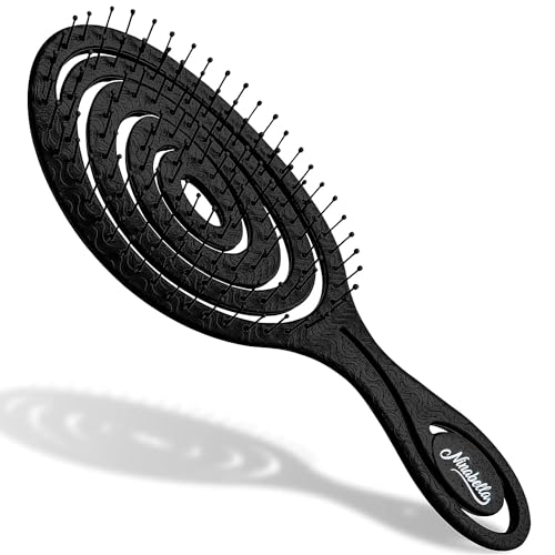 Ninabella Bio Haarbürste ohne Ziepen für Damen, Herren & Kinder - Entwirrbürste auch für Locken & Lange Haare - Einzigartige Profi Detangler-Bürste mit Spiralfeder - Schwarz