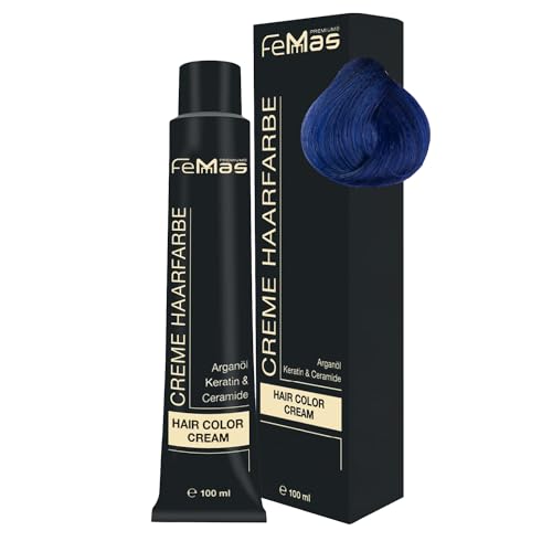 🆄🅽🆂🅴🆁 𝗧𝗜𝗣𝗣: FemMas Haarfarbe Blau dauerhaft I Mit Arganöl, Keratin & Ceramiden I Als permanente blaue Haarfärbemittel oder Tönung für strahlende, langanhaltende Farbergebnisse, 100 ml