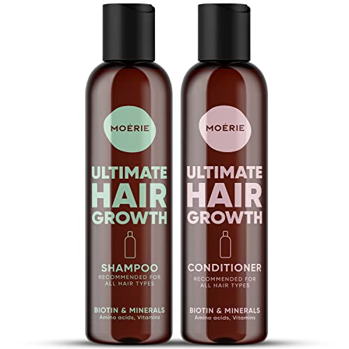 MOERIE Shampoo Set 2-teilig - Haarwachstum & Conditioner gegen Haarausfall - Natürliches beschleunigen - Veganes Haarwuchsmittel Frauen & Männer - Mineralien, Biotin & Coffein