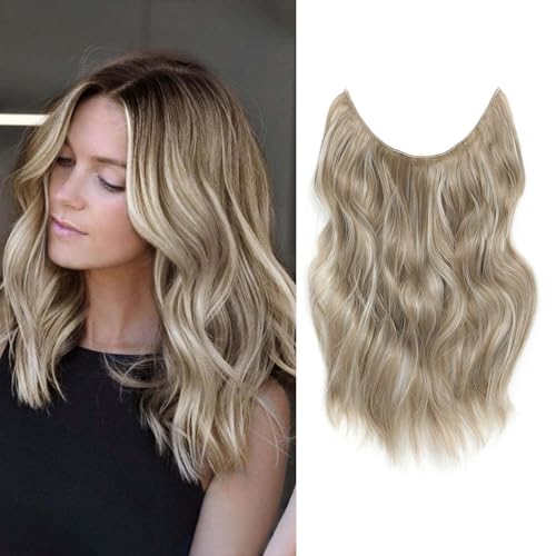 Ash Blonde Invisible Wire Hair Extensions with Adjustable Size 12inch One Piece hair extensions Clip in Hair Pieces for Women