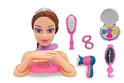 JAMARA 460619 - Frisierkopf Set Emma Beauty - 8-teiliges Set, coole Trendfrisuren ausprobieren, strapazierfähige Haare, fördert fantastische Rollenspiele, Inklusive Haarzubehör