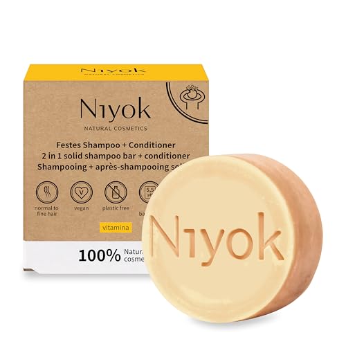 Niyok® 2-in-1 Festes Shampoo + Conditioner 'Vitamina' (80g) • Vegane Haarseife • Nachhaltiges Shampoo & Spülung • Haarshampoo & Haarspülung • 100% Naturkosmetik • Plastikfrei & Vegan
