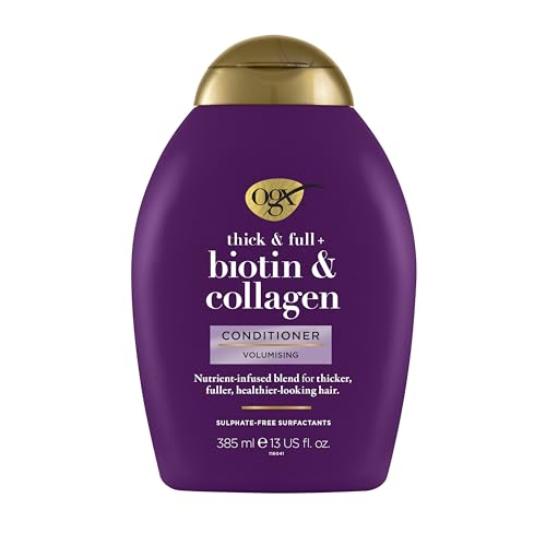 OGX Thick & Full + Biotin & Collagen Conditioner , nährstoffreiche Volumenconditioner Haarspülung mit Biotin, Kollagen und Weizenproteinen, Haarpflege, sulfatfrei , 385 ml (1er Pack)