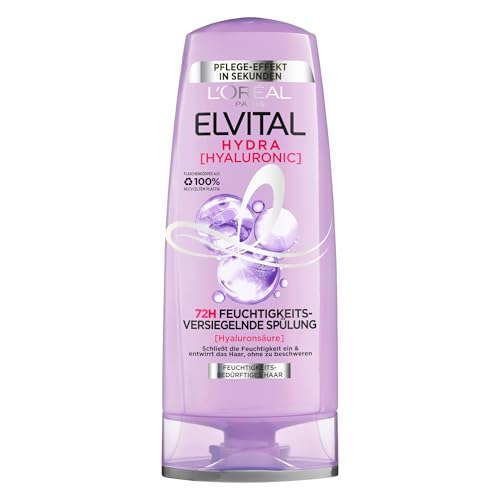 L'Oréal Paris Elvital feuchtigkeitsspendende Spülung für glänzendes Haar, Conditioner mit Hyaluron für einen Feuchtigkeitsboost, Hydra Hyaluronic, 250 ml