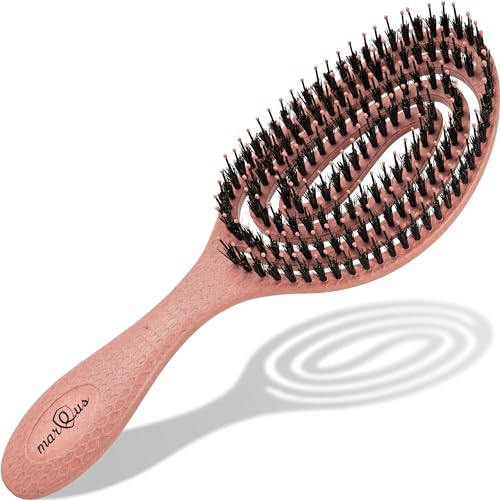Bio Haarbürste ohne Ziepen mit Wildschweinborsten - Entwirrbürste mit einzigartiger Spirale, nachhaltiges Material - perfekt für nasse&trockene Haare, mehr Glanz, Volumen & gesunde Haarpflege, Coral