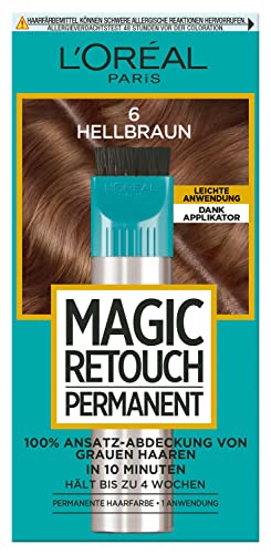 L'Oréal Paris Ansatz-Abdeckung zum Kaschieren grauer Haare, Langanhaltender Haar Concealer, Magic Retouch Permanent, Nr. 6 Hellbraun, 1 Stück