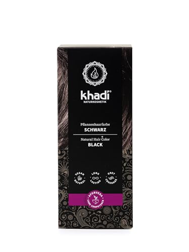 khadi SCHWARZ Pflanzenhaarfarbe, Haarfarbe für ausdrucksstarkes, warmes Schwarz bis zu intensivem Rabenschwarz, Naturhaarfarbe 100% pflanzlich, natürlich & vegan, Zertifizierte Naturkosmetik, 100g