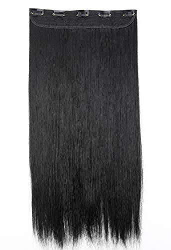 CAISHA 70cm Clip In Extensions Lara Haarverlängerung Haarteil Glatt Schwarz C51a