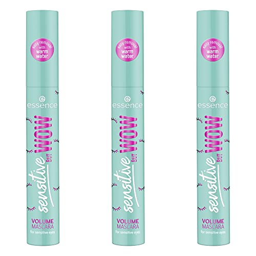 essence sensitive BUT WOW VOLUME mascara, Schwarz, langanhaltend, volumengebend, für sensible Augen/Haut, vegan, ohne Mikroplastikpartikel, Nanopartikel frei, ohne Parfüm, 3er Pack (3x8.5ml)