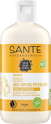 SANTE Naturkosmetik Haarkur für strapaziertes und geschädigtes Haar, Ohne Ausspülen, Anti-Spliss, Vegane Formel mit Bio-Olivenöl und Erbsenprotein, Repair Anti-Spliss Pflege-Kur, 1 x 200 ml