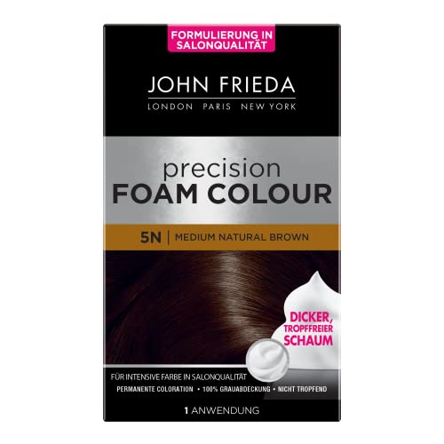 John Frieda Precision Foam Colour - Farbe: 5N Medium Natural Brown - Mittleres Braun - Permanente Coloration in Schaumform - Perfekte, gleichmäßige Abdeckung - Für 1 Anwendung