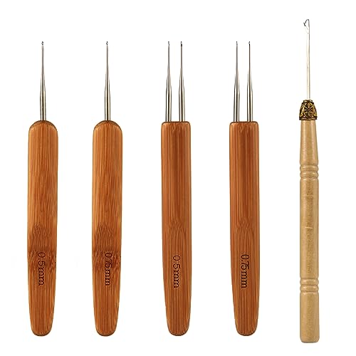 5stk Dreadlock Häkelnadel, Edelstahl Dreadlock Nadel Set Nadel für Dreads Dread-Locking-Haarwerkzeuge für Flecht-Locking-Handwerk und Flechten-Häkelhandwerk (0,5mm, 0,75mm)