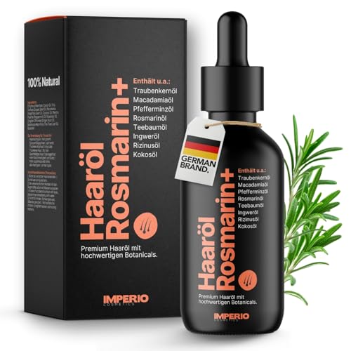 IMPERIO Haaröl Rosmarin+ gegen Haarausfall - 60ml - Premium Rosmarinöl & weitere hochwertige Öle für Haare & Kopfhaut zur Anregung des Haarwachstums - 100% natürlich - ohne Zusätze