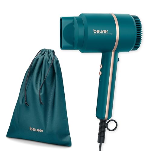 Beurer HC 35 Ocean Haartrockner, kompakter Föhn mit Ionenfunktion für glänzendes & geschmeidiges Haar, inklusive Stylingdüse, 1600-2000 Watt