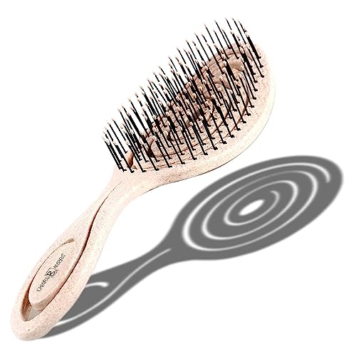 Chiara Ambra Bio Haarbürste, Haarbürste ohne Ziepen, Entwirrbürste geeignet für Locken & lange Haare von Damen,Herren & Kinder, Kopfhaut Massagebürste, klimaneutrale Bürste, Beige