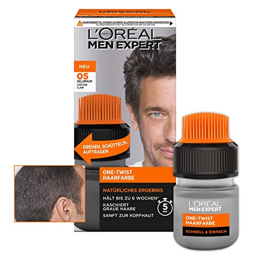 L'Oréal Men Expert Haarfarbe für Männer, 100% Grauhaarabdeckung und 6 Wochen Halt, Für alle Haartypen geeignet, One-Twist Haartönung, Nr. 5 Hellbraun, 1 Stück