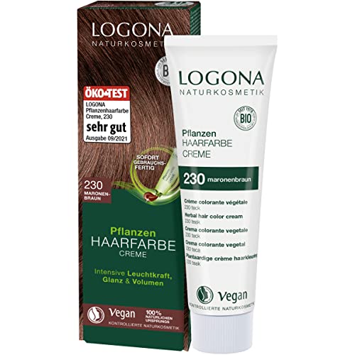LOGONA Naturkosmetik Pflanzen-Haarfarbe Creme 230 Maronenbraun, Braune Natur mit Henna, vegane Farbcreme für eine dauerhafte Coloration, schonende Färbung für glänzendes Haar, 150ml