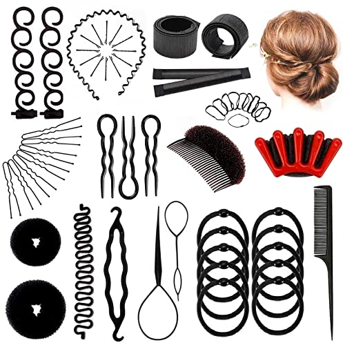 Haare Frisuren Hilfe Set, Haar Zubehör DIY Kit,Knotenringe für Haarstyling, Haargeflecht Werkzeug für Mädchen, Dutt Bun Frisur Maker Werkzeug, Hair Braid Tools