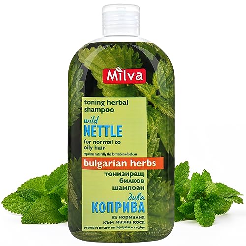 Milva Brennnessel Shampoo für Fettiges Haar – 500 ml Natürliches Haarreinigungs Shampoo – ölreduzierendes Shampoo & Schuppen Bekämpfungs Shampoo – Fettiges Haar Mittel – Volumen Shampoo