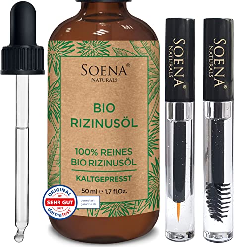 BIO RIZINUSÖL 100% Rein Kaltgepresst | Mascara + Eyeliner Kit | Für Haare Wimpern Augenbrauen & Haut | Haarwachstum - Haaröl & Gesichtsöl Made in Germany