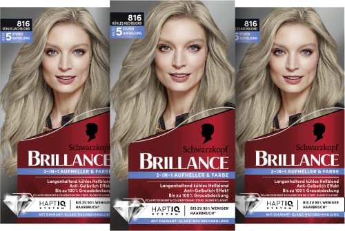 Brillance 2-in-1 Aufheller & Farbe 816 Kühles Aschblond (160 ml), blonde Haarfarbe mit ultra-kühlen Reflexen, Coloration für bis zu 5 Stufen Aufhellung