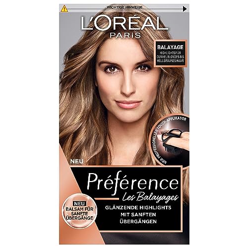 L'Oréal Paris Permanente Haarfarbe, Haarfärbeset mit Coloration und Touch-Applikator, Für dunkelblondes bis hellbraunes Haar, Préférence Balayage