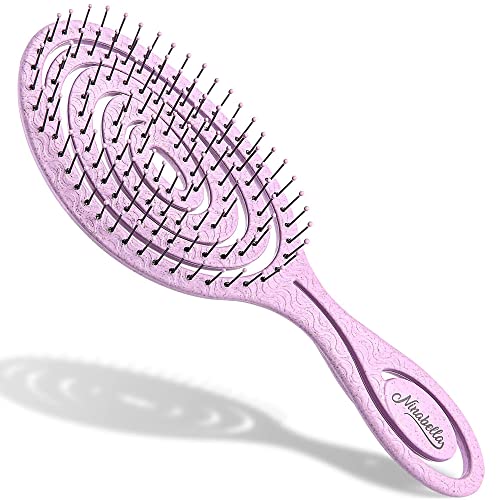 Ninabella Bio Haarbürste ohne Ziepen für Damen, Herren & Kinder - Entwirrbürste auch für Locken & Lange Haare - Einzigartige Profi Detangler-Bürste mit Spiralfeder - Rosa