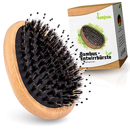 Bambus Haarbürste mit Wildschweinborsten Kopfmassage Haarpflege, Entwirrbürste für lange Haare & Locken von Damen, Herren & Kinder, Massagebürste für die Kopfhaut, Detangler (eiförmig)