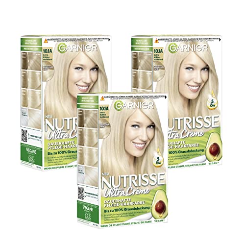 Garnier Nutrisse Pflegende Intensivtönung mit nährenden Fruchtölen, Coloration mit 8 Wochen Halt, Farbsensation Haarfarbe, 10.1A Extra Kühles Blond
