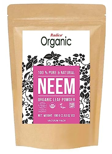 Radico | 100% Organic Neem Leaf Powder | Haarreinigung und Haarpflege | Antibakteriell | Gegen fettige Kopfhaut und Schuppen | Ayurvedische Haar Kräuterpackung | Vegan | 2 x 100 g