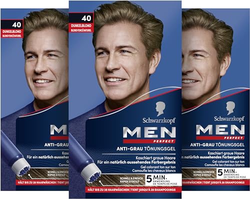 Schwarzkopf Men Perfect Anti-Grau Tönungs-Gel 40 Dunkelblond (80 ml), Haarfarbe für Männer blendet graue Haare aus, Anti-Grau Tönung für ein natürlich aussehendes Ergebnis