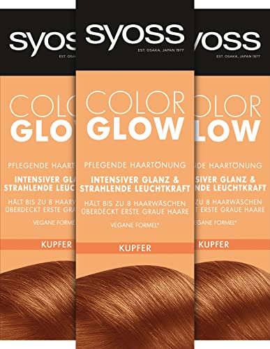 Syoss Color Glow Pflegende Haartönung Kupfer (3 x 100 ml), semi-permanente Coloration für strahlende Farbintensität bis zu 8 Haarwäschen, ohne das Haar zu schädigen