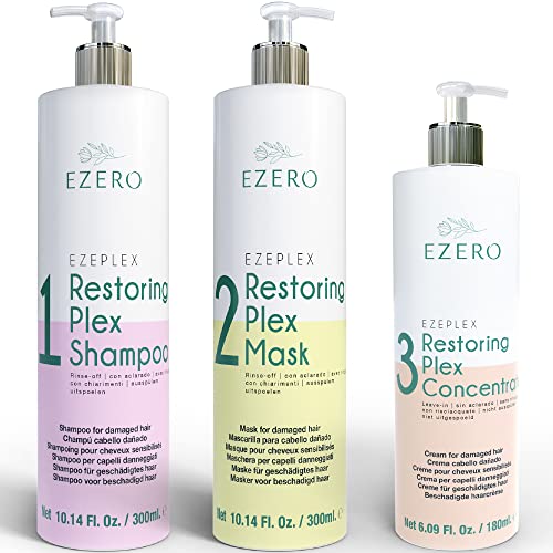 EZERO Plex-Behandlung mit Shampoo, Maske und Öl-Konzentrat Serum für brüchiges oder trockenes Haar mit Aminosäuren, Hyaluronsäure, Sheabutter, Arganöl und Rizinus - Veganes