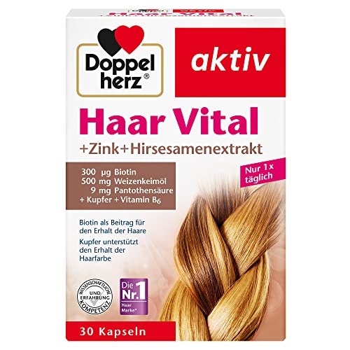Doppelherz Haar Vital + Zink + Hirsesamenextrakt - mit Biotin als Beitrag für den Erhalt der Haare - Kupfer unterstützt den Erhalt der Haarfarbe - 30 Kapseln