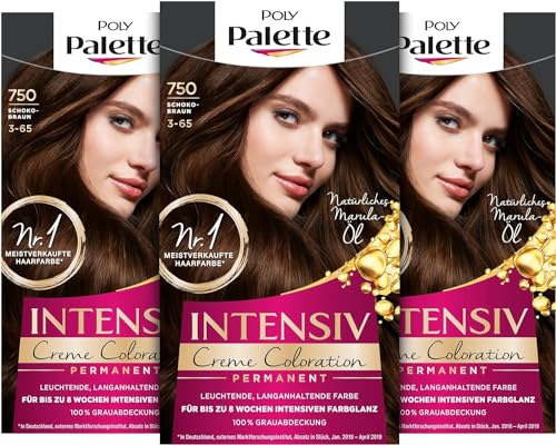 Palette Intensiv Creme Coloration 3-65/750 Schokobraun Stufe 3 (3 x 115 ml), Permanente Haarfarbe für bis zu 8 Wochen intensiven Farbglanz & 100 % Grauabdeckung