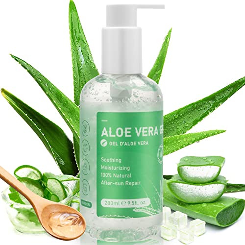 Aloe Vera Gel 100% Rein - 280ml für Gesicht Körper Haarre, Natürliche Beruhigende Pflegende Feuchtigkeitscreme für Trockene & Strapazierte Haut, Sonnenbrand, After Sun Lotion